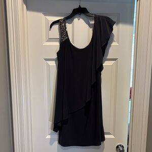 Embellished One-Shoulder Black Mini Dress
